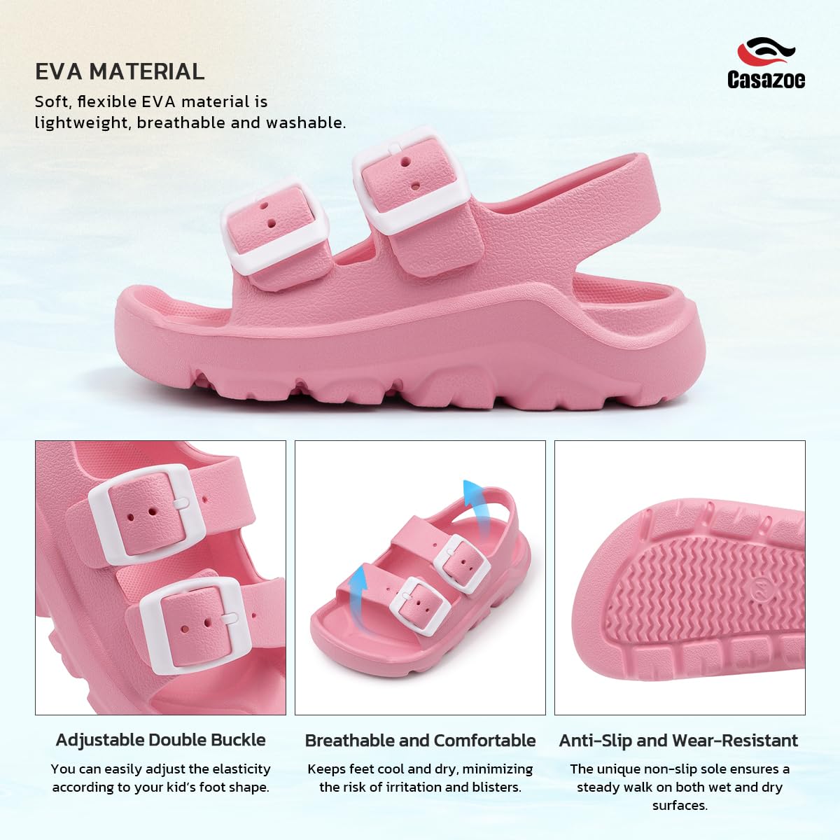 Casazoe Toddler Boys Girls EVA Comfort Lightweight Sandals Breathable Summer Beach Pool Casual Outdoor Shoes Adjustable Strap Open Toe Anti-Slip Quick Dry Shoe(Toddler/Little kids)
