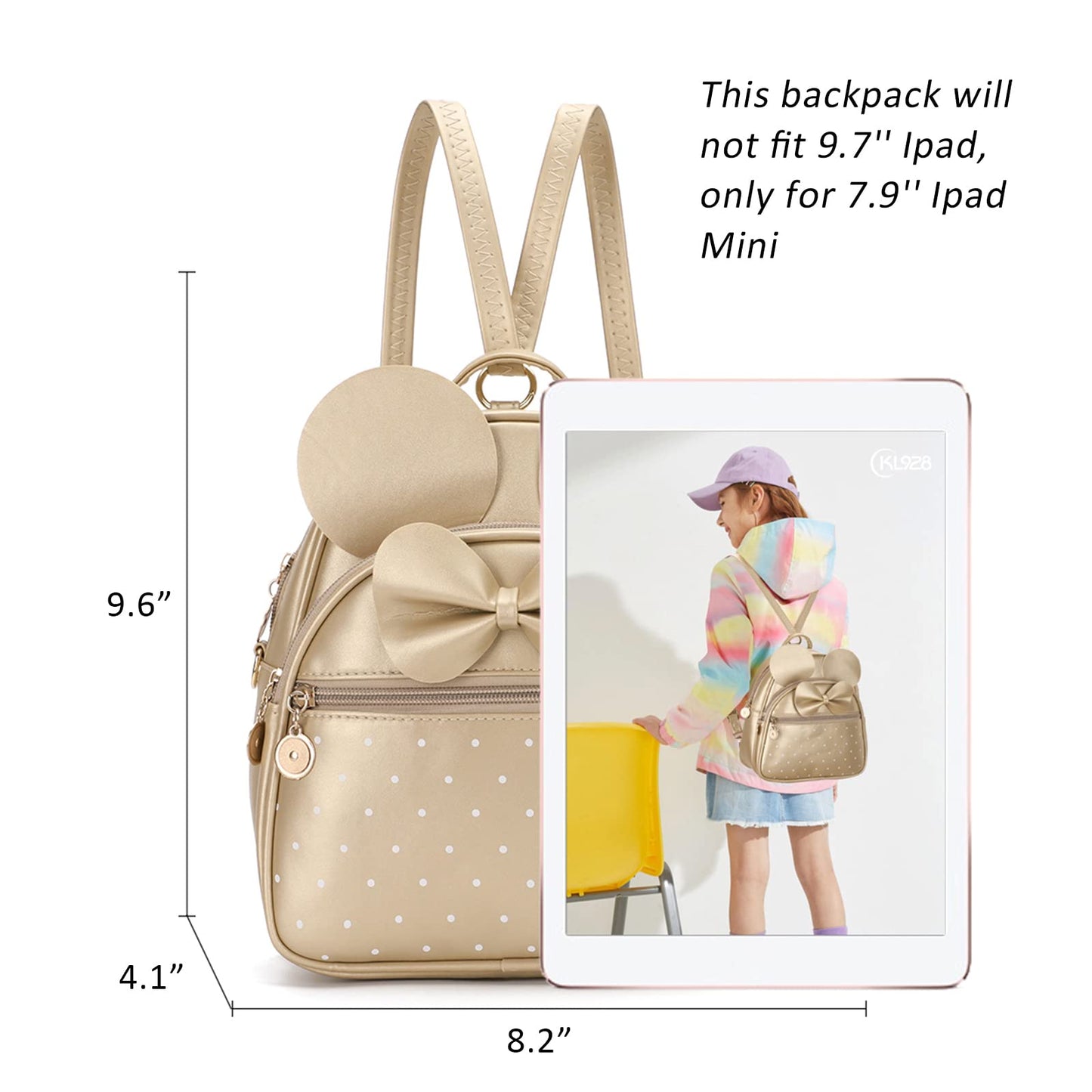 KL928 Girls Bowknot Polka Dot Cute Mini Backpack Small Daypacks Convertible Shoulder Bag Purse for Women