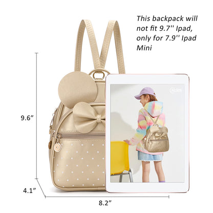 KL928 Girls Bowknot Polka Dot Cute Mini Backpack Small Daypacks Convertible Shoulder Bag Purse for Women