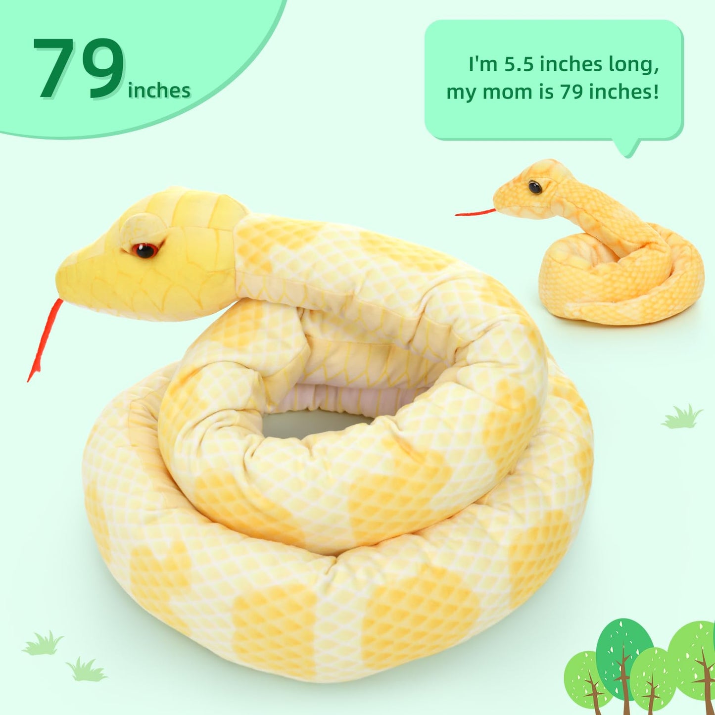 MorisMos Snake Stuffed Animals Plush Toy 120 Inch Giant Snake Plush with Babies Stuffed Snake Toys for Kids Plush Party Decorations Favors Prank Props, 4 Snake Babies, 3 Snake Eggs