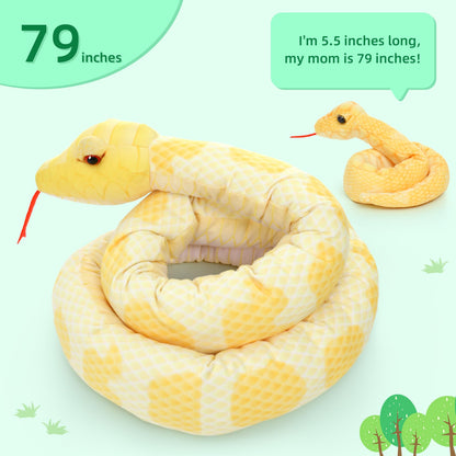 MorisMos Snake Stuffed Animals Plush Toy 120 Inch Giant Snake Plush with Babies Stuffed Snake Toys for Kids Plush Party Decorations Favors Prank Props, 4 Snake Babies, 3 Snake Eggs