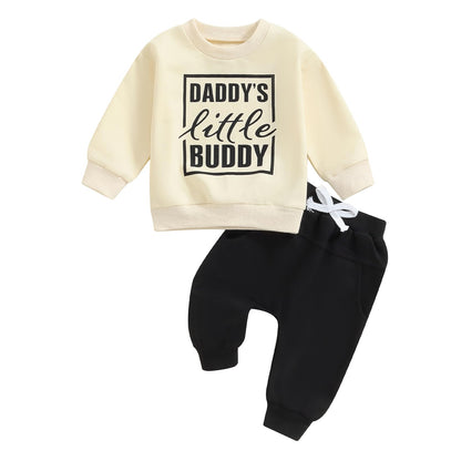 Toddler Baby Boy Fall Clothes Letter Print Long Sleeve Sweatshirt Elastic Pants Cute Kids Winter Outfits