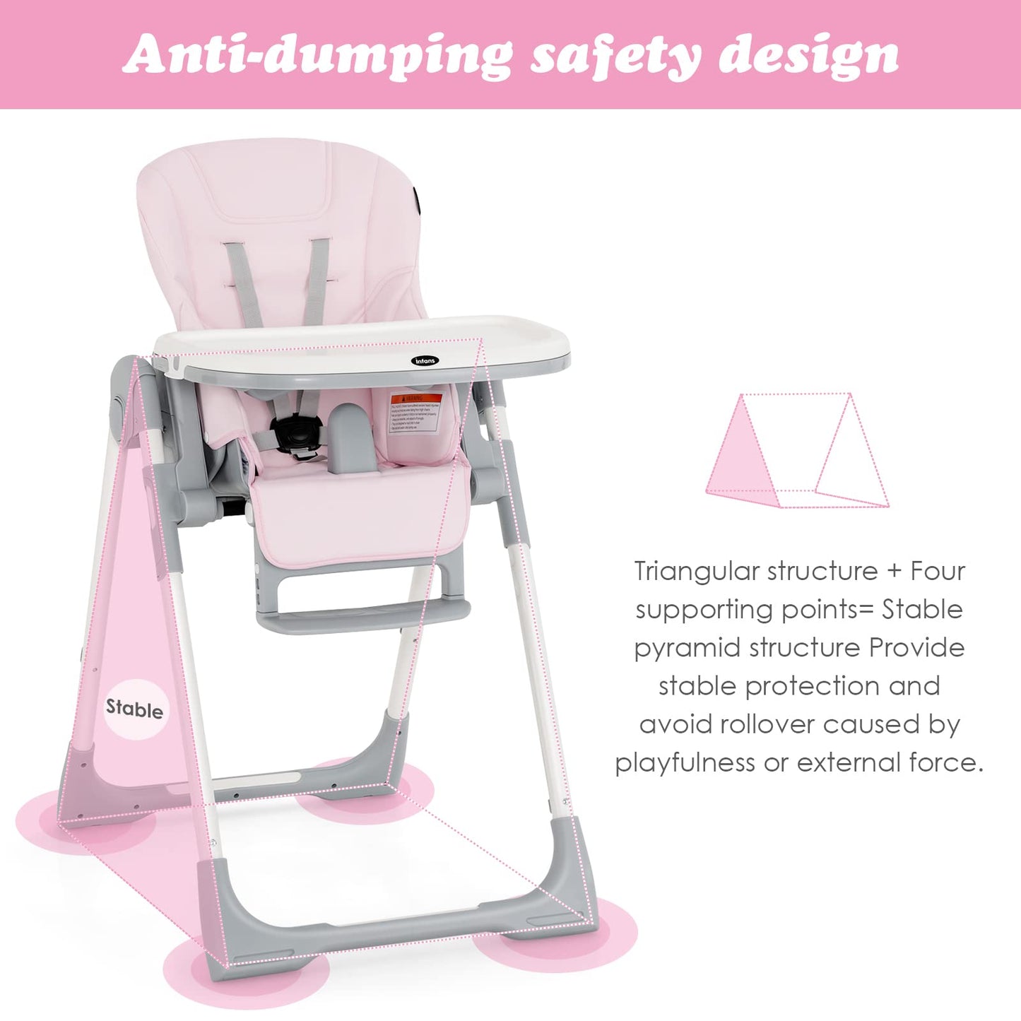 INFANS High Chair for Babies & Toddlers, Foldable Highchair with Multiple Adjustable Backrest, Footrest and Seat Height, Removable Tray, Detachable PU Leather Cushion, Built-in Rear Wheels (Black)
