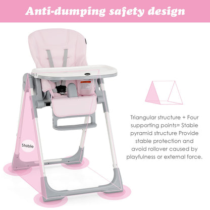 INFANS High Chair for Babies & Toddlers, Foldable Highchair with Multiple Adjustable Backrest, Footrest and Seat Height, Removable Tray, Detachable PU Leather Cushion, Built-in Rear Wheels (Black)