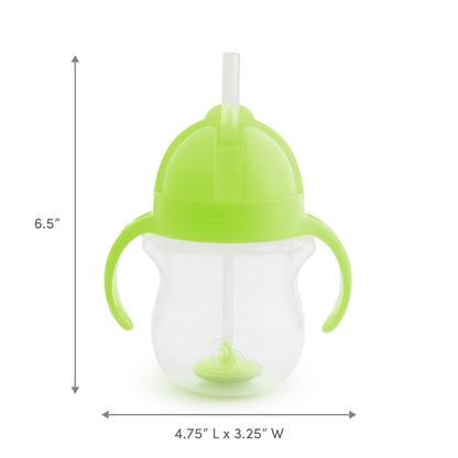 Munchkin Any Angle Sippy Cups for Toddlers, Spill Proof Weighted Straw Cup with Transition Handles for Babies 6 Months and Up, 2 Pack, Blue/Green