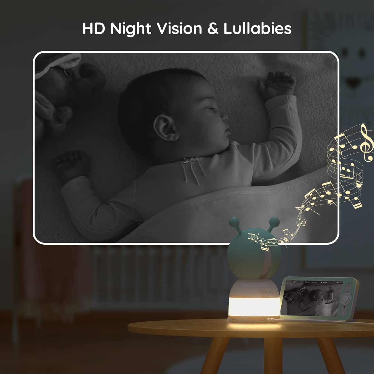 BOIFUN 2K WiFi Baby Monitor with Camera and Audio,Smartphone APP, Colorful Night Light, Smart AI Motion & Sound & Humidity & Temperature Detection, Auto Tracking,5-Inch Monitor Control, Night Vision