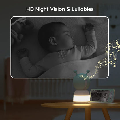 BOIFUN 2K WiFi Baby Monitor with Camera and Audio,Smartphone APP, Colorful Night Light, Smart AI Motion & Sound & Humidity & Temperature Detection, Auto Tracking,5-Inch Monitor Control, Night Vision