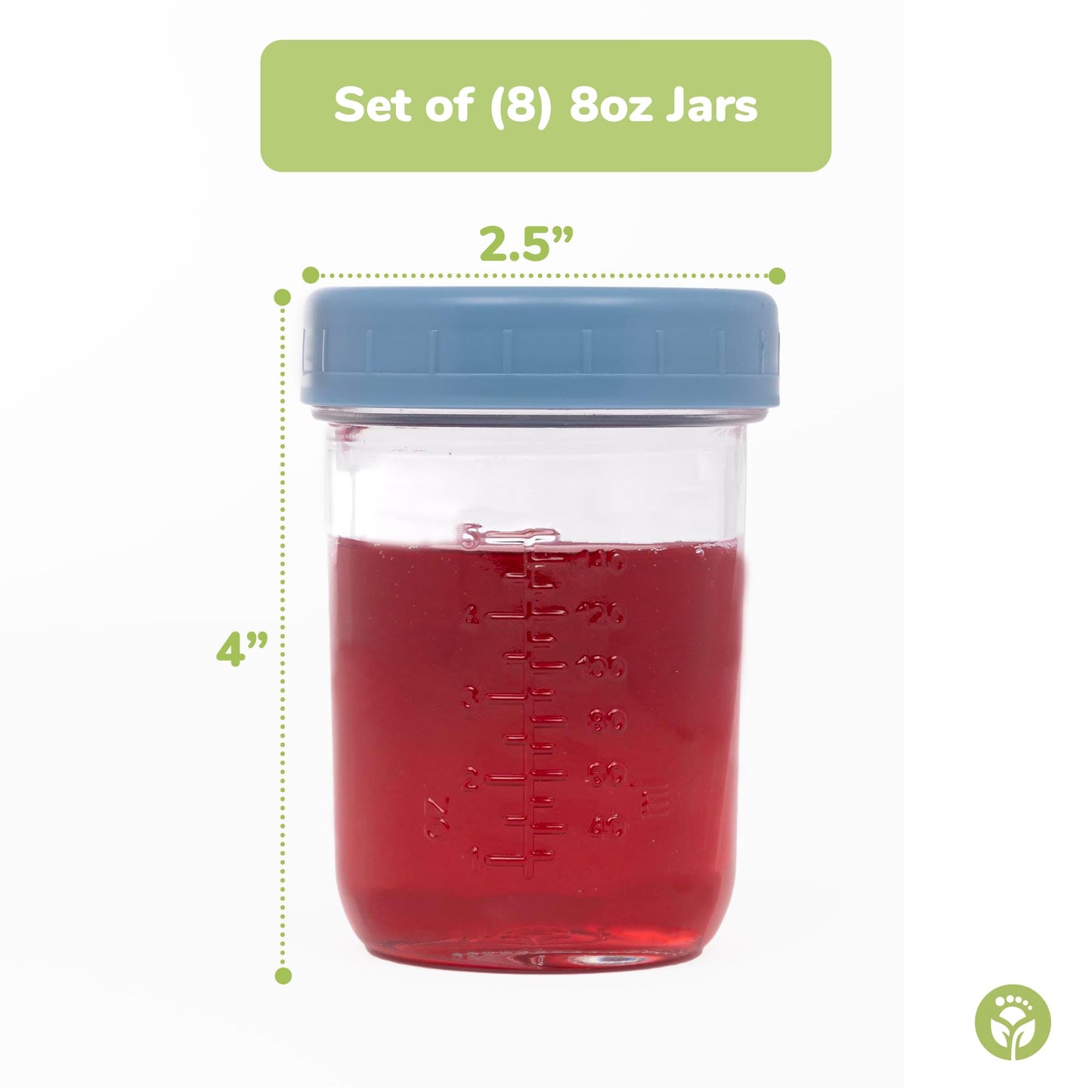 WeeSprout Glass Baby Food Storage Jars w/Lids (8 oz, 8 Pack Set) Snack, Puree, Reusable Small Containers, Breast Milk, Fridge or Freezer, Microwave & Dishwasher Safe, Essential Must Have for Infants