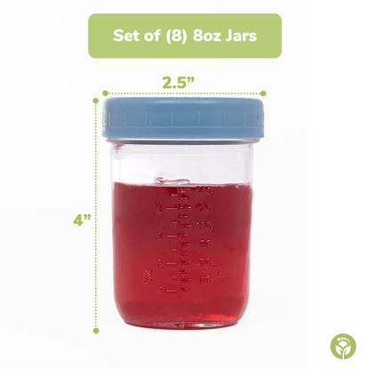 WeeSprout Glass Baby Food Storage Jars w/Lids (8 oz, 8 Pack Set) Snack, Puree, Reusable Small Containers, Breast Milk, Fridge or Freezer, Microwave & Dishwasher Safe, Essential Must Have for Infants