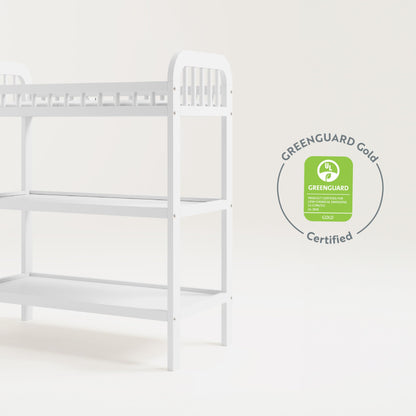Storkcraft Pasadena Changing Table with Water-Resistant Changing Pad (Driftwood) - GREENGUARD Gold Certified, Includes Bonus Water-Resistant Changing Pad with Safety Strap, 2 Open Shelves