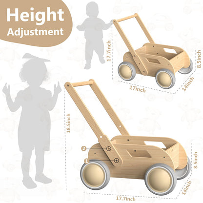 Wooden Baby Walker, Push and Pull Learning Walk Toys for Infants to Toddler, Walker with Wheels for Boys Girls, Gift for Birthday Christmas, Pink