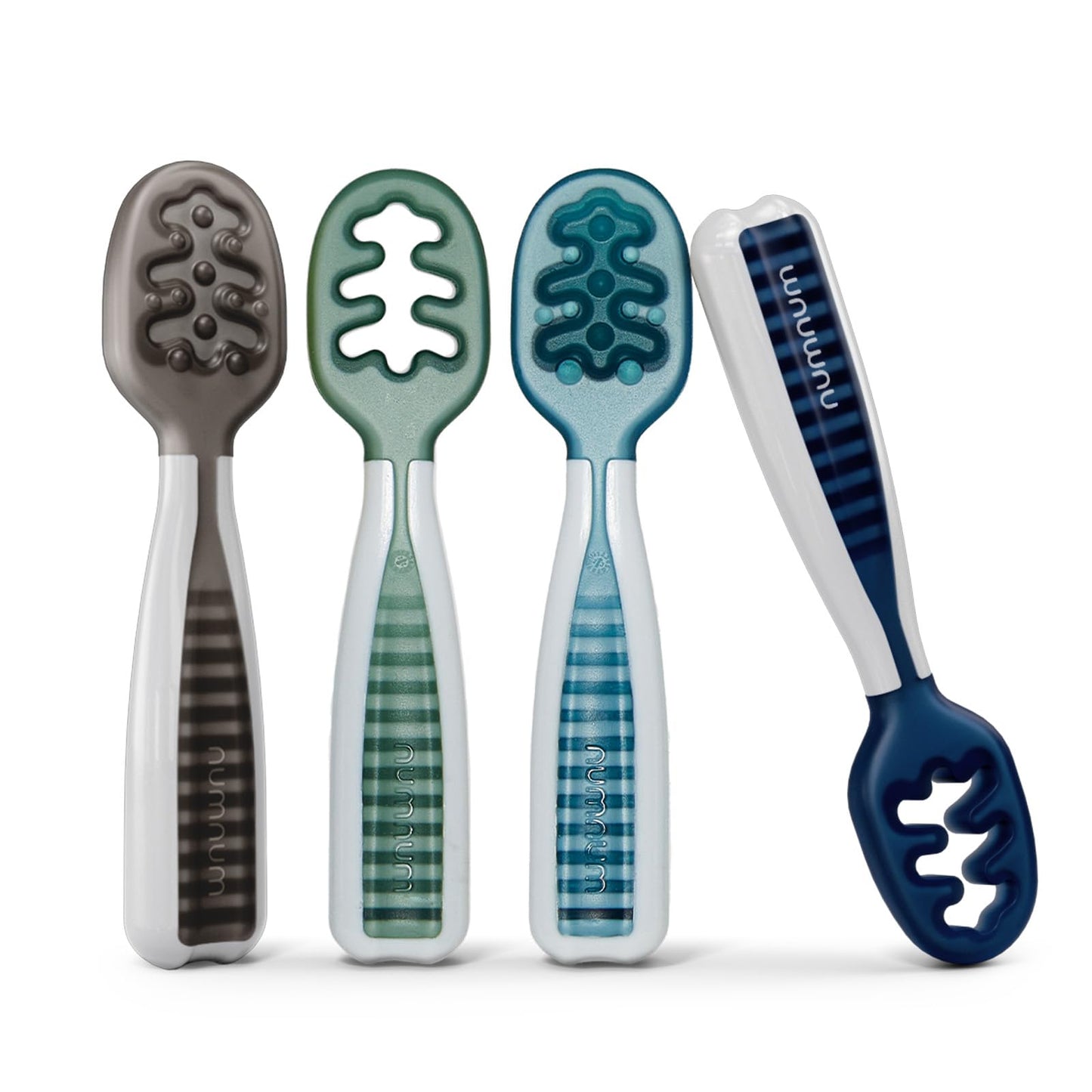 NumNum Baby Spoons Set, Baby Essentials Pre-Spoon GOOtensils for 6+ Months, First Stage Self-Feeding Spoons for Baby Led Weaning (BLW), Silicone Toddler Utensils, BPA-Free, 2 Pack Frosty Lilac/Rosebud