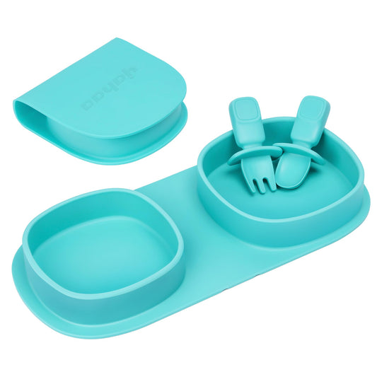 Silicone Foldable Novelty Dinner Plates,Baby Plates Travel Essential with Forks and Spoons,Microwave & Dishwasher SafeWatermelon