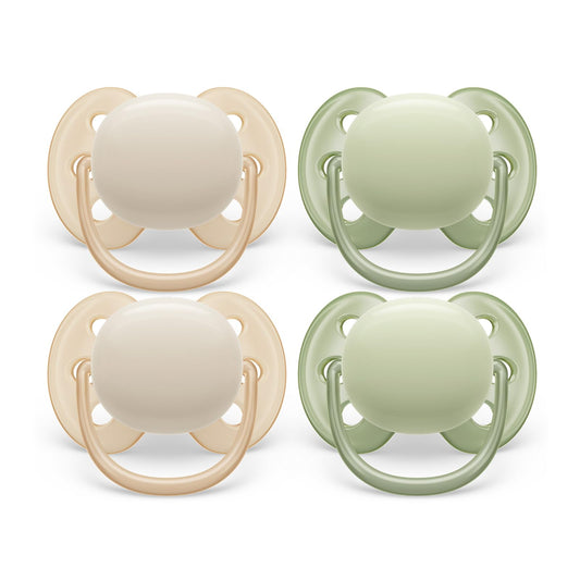 Philips Avent Ultra Soft Pacifier - 4 x Soft and Flexible Baby Pacifiers for Babies Aged 0-6 Months, BPA Free with Sterilizer Carry Case, SCF091/25