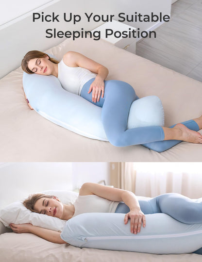 Momcozy Pregnancy Pillows for Side Sleeping, J Shaped Maternity Body Pillow for Pregnancy, Soft Pregnancy Pillow for Head Neck Belly Support, Blue