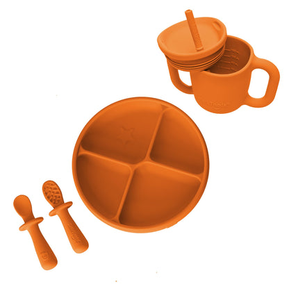 TalkTools ITSY Baby Utensil Set – Silicone Training Cup, Plate and Twin Spoon Pack for Toddlers| Infant First Food Self Feeding Silicone Training Set (Bubblegum)
