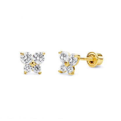 14k REAL Yellow Gold Butterfly Stud Earrings with Screw Back- 12 Different Color Available