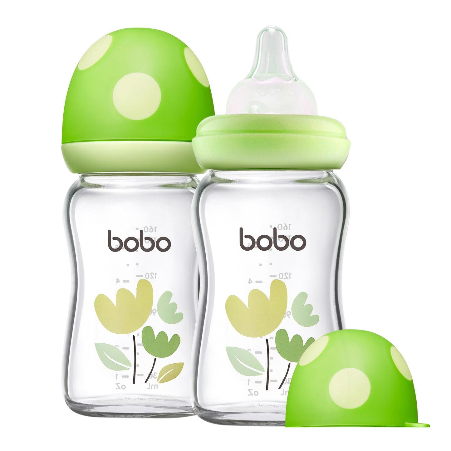YOHKOH Natural Glass Baby Bottle with Natural Response Nipple, Newborn Anti-Colic Baby Bottles, Wide Neck Mushroom Cap Baby Bottle, Clear (8.8ounce (Pack of 4), Multicolour1)