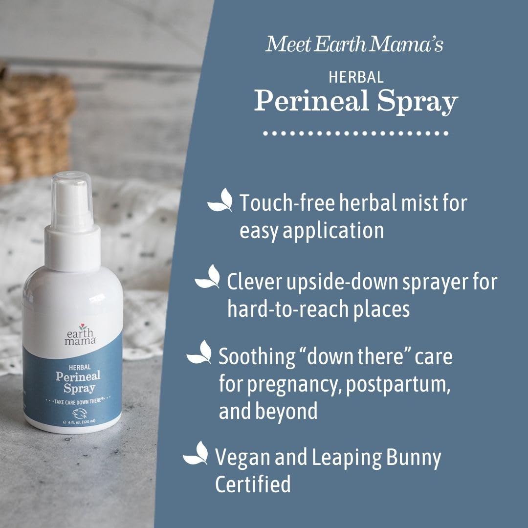 Earth Mama Herbal Perineal Spray | Safe for Pregnancy and Postpartum Recovery, Witch Hazel Natural Cooling Spray For After Birth Feminine Care Essentials, No Benzocaine or Butane, 4-Fluid Ounce
