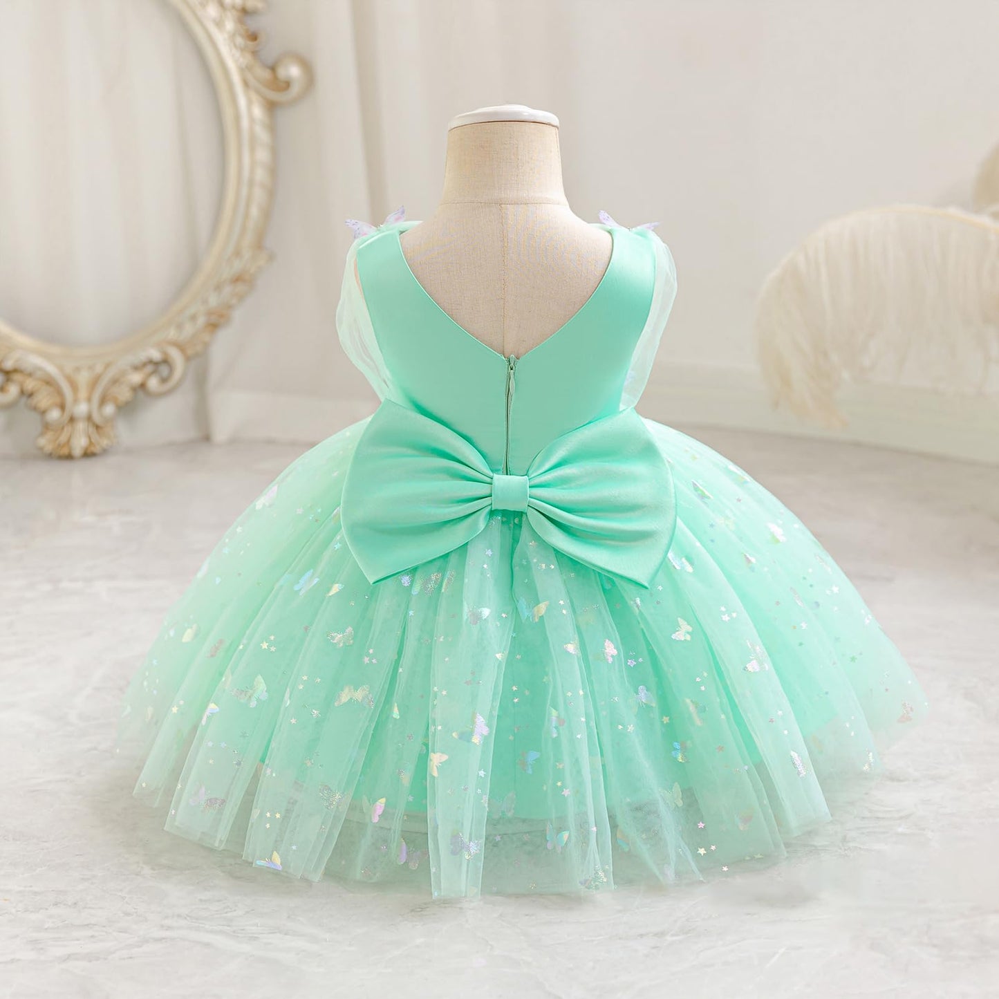 IDOPIP Toddler Baby Girls Shiny Butterfly Tutu Dress Princess Birthday Party Pageant Flower Girl Wedding V-Backless Dresses