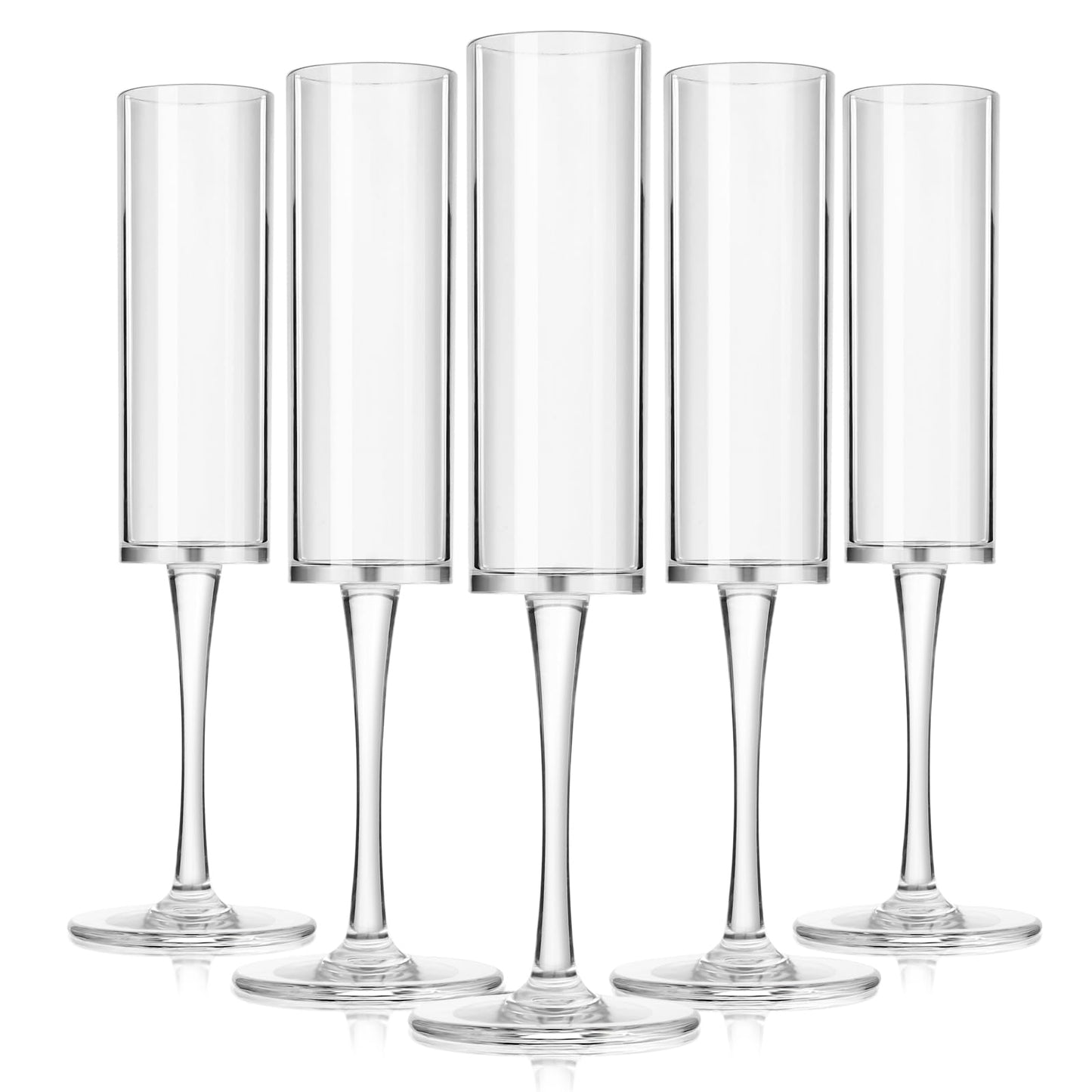 DI QIU REN 12 Pcs Acrylic Champagne Flutes, 6 OZ Clear Plastic Champagne Glasses, Unbreakable Reusable Shatterproof Stemmed Champagne Flutes Glass, Wedding Toasting Flutes for Party Wedding Holiday
