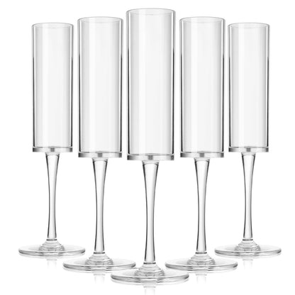 DI QIU REN 12 Pcs Acrylic Champagne Flutes, 6 OZ Clear Plastic Champagne Glasses, Unbreakable Reusable Shatterproof Stemmed Champagne Flutes Glass, Wedding Toasting Flutes for Party Wedding Holiday