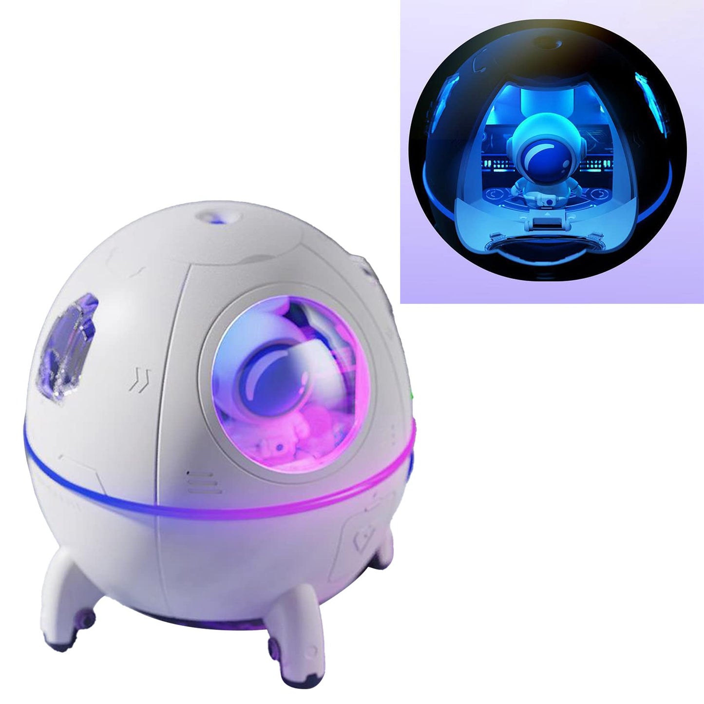 Space Capsule Humidifier, Transparent PC Silicone Mini Cute Humidifiers Portable Household Ambient Light Humidifier for Home Car Bedroom Office and Travel, DC5V/1A (White)