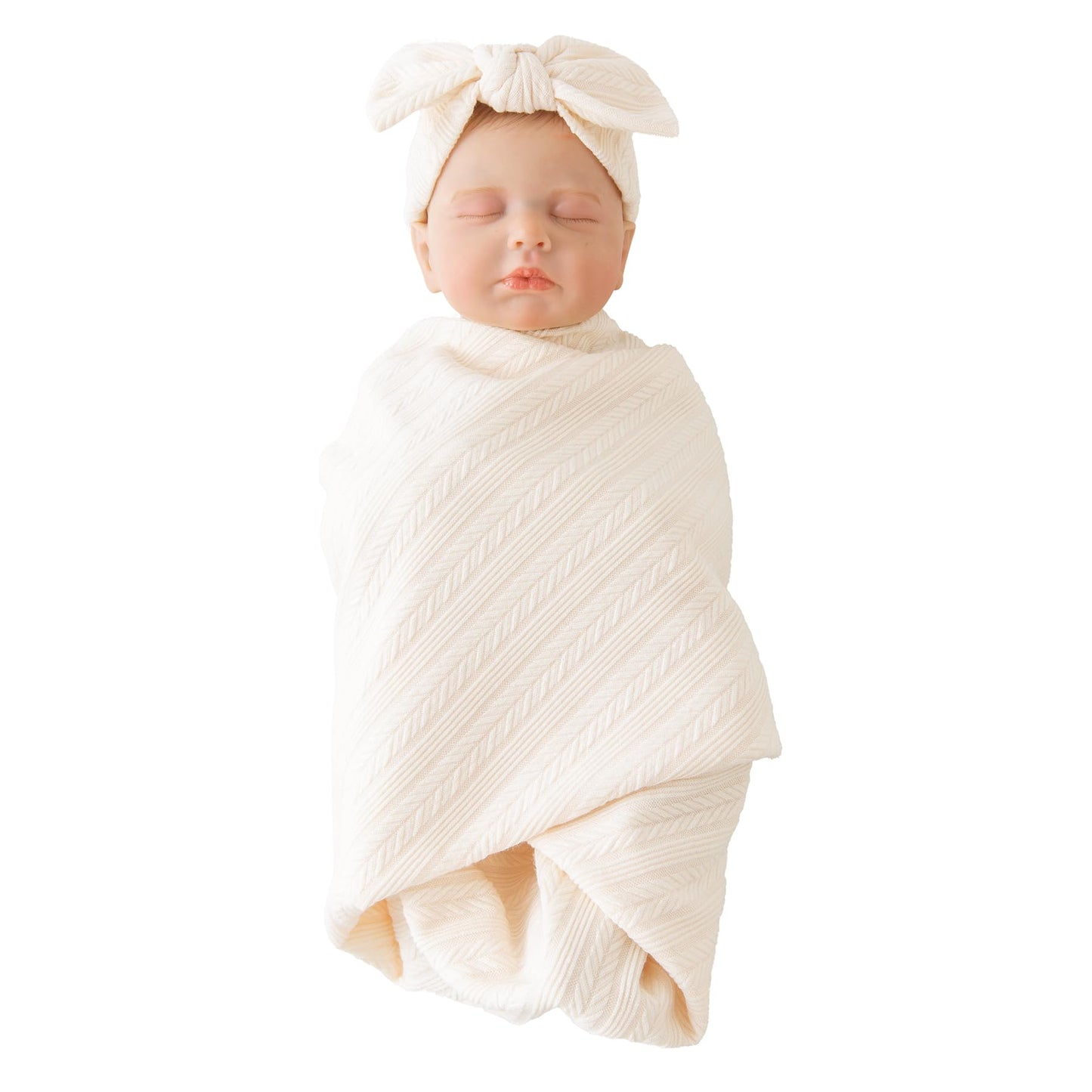 Jastore Baby Infant Swaddle Blankets for Girls 3PCS Newborn Accessories Set with Matching Hat and Bow Headband (Pale Pink, 33"*35")