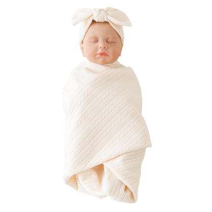 Jastore Baby Infant Swaddle Blankets for Girls 3PCS Newborn Accessories Set with Matching Hat and Bow Headband (Pale Pink, 33"*35")