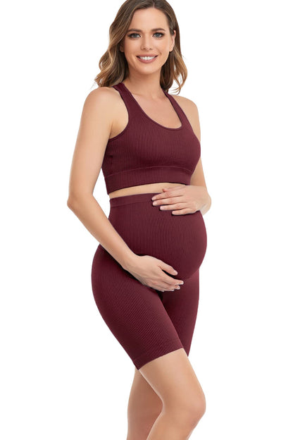 Women's Maternity 2 Piece Outfit Set - Bra & Shorts for Pregnancy - Yoga workout Lounge Wear Sets