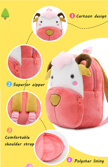 Ladyzone Toddler Backpack Zoo Animals Backpacks Cute Plush Bag Cartoon 10" Preschool Book Bag For 2+ Years Girls Boys