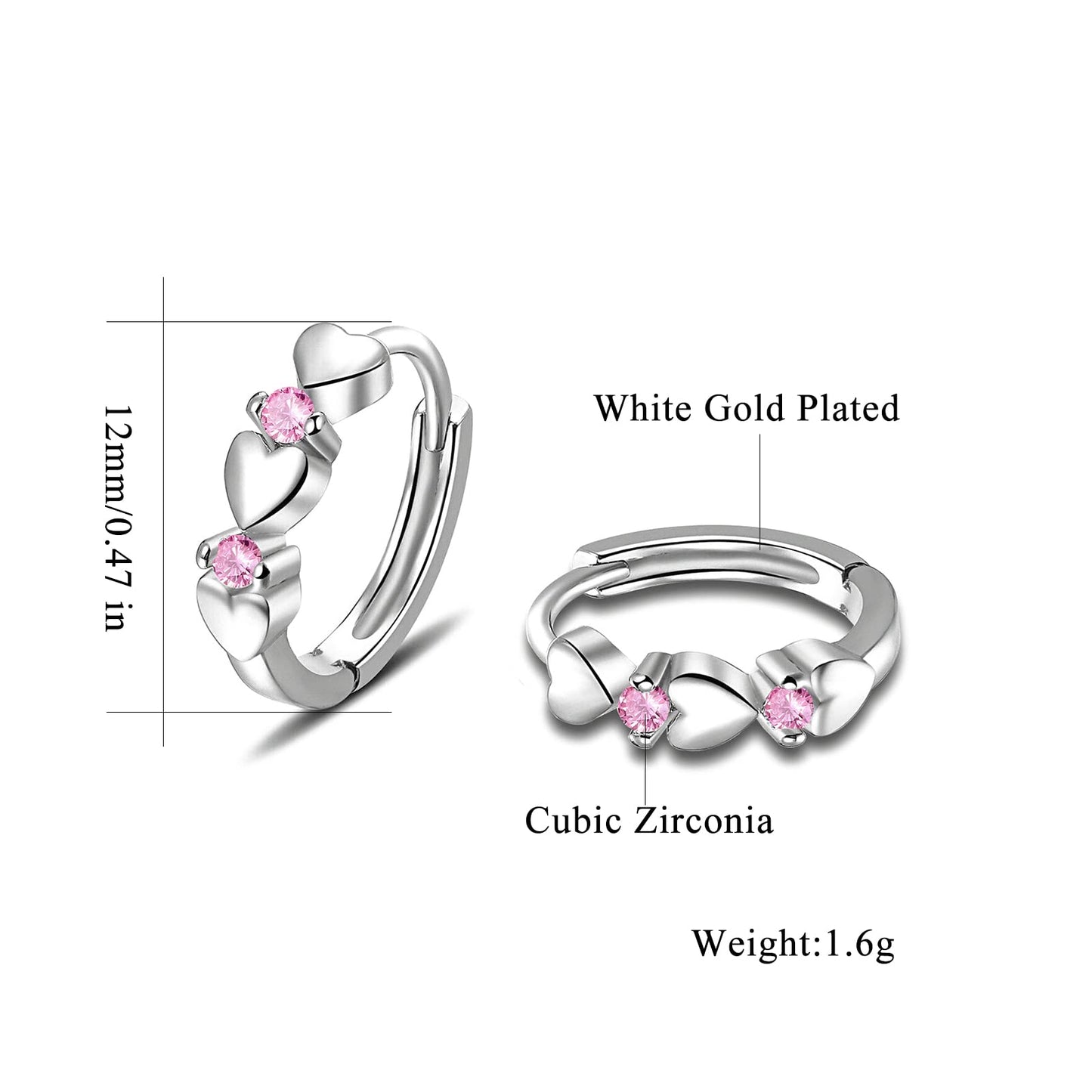 CiNily 14K White Gold Plated Small Hoop Earrings for Women Girls Heart Cubic Zirconia Hypoallergenic Earrings