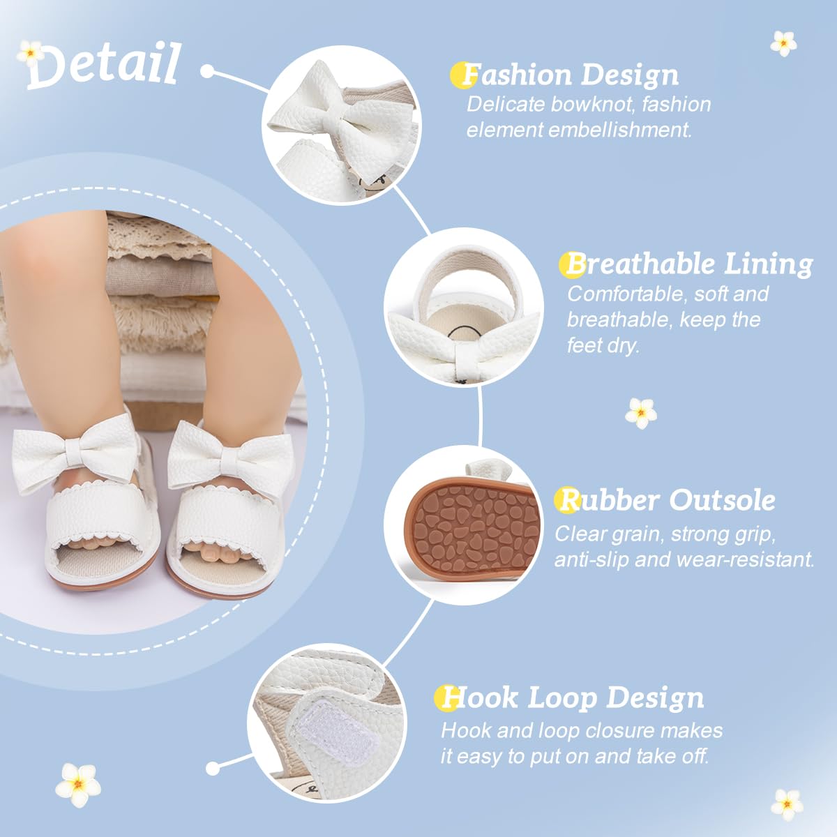 Kannior Infant Boys Girls Sandals Breathable Premium Baby Summer Outdoor Casual Beach Shoes Lightweight Toddler Flower Bowknot Anti Slip Rubber Sole Newborn Prewalker First Crib Shoes