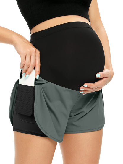 POSHGLAM Women‘s Maternity Shorts Over Belly Workout Running Casual Summer Pregnancy Shorts