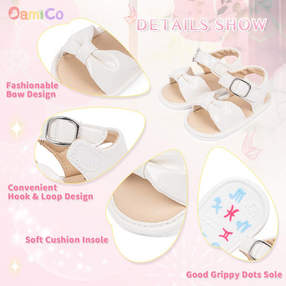 Oamico Baby Girl Sandals Infant Soft Anti-Slip Rubber Sole Casual Beach Sandals Newborn Bowknot Outdoor First Walker Summer Shoes for Baby Girls Flat Sandal