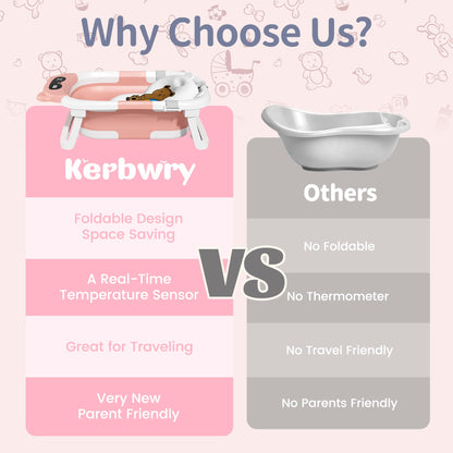 Collapsible Baby Bathtub for Newborn to Toddler (0-18 M) - Portable Baby Tub with Thermometer, Newborn Bathtub with Soft Towel and Floating Cushion (Brown)