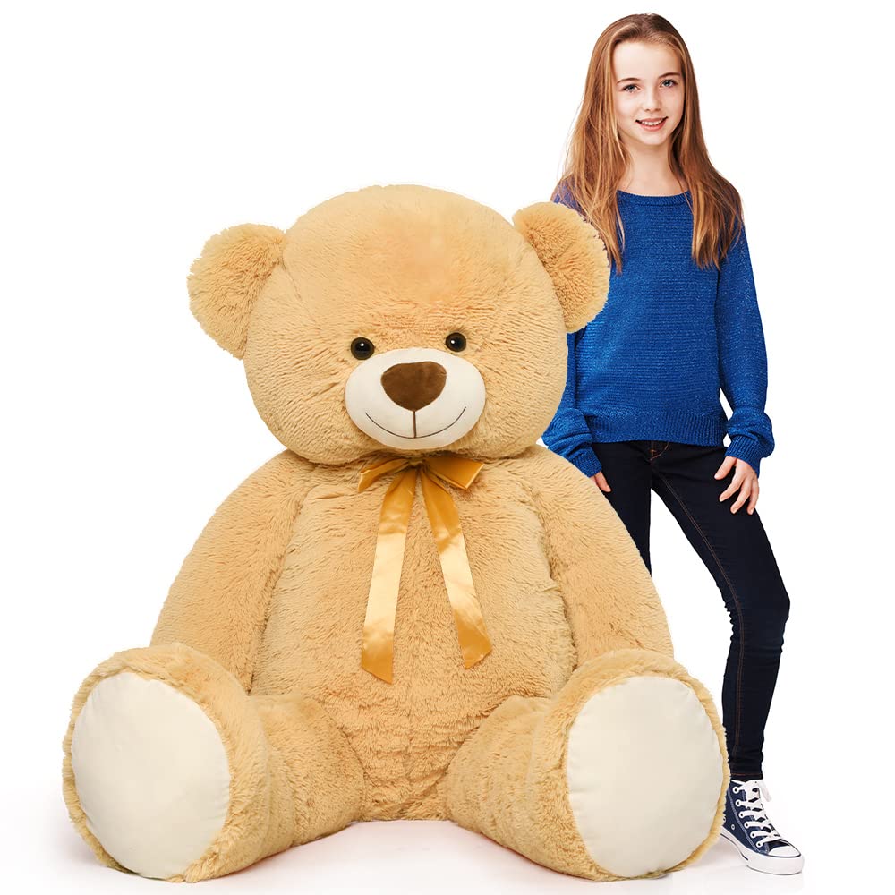 Tezituor 59" Gaint Teddy Bear Stuffed Animal,5ft Life Size Big Teddy Bears,Light Brown Cute Soft Plush Toy,Gifts for Kids Girls Boys Girlfriend Valentine,Christmas,Birthday,Baby Shower,Wedding Party