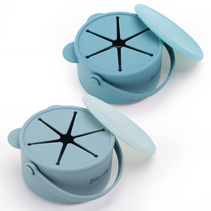 Silicone Snack Cups for Toddlers, Toddler Snack Containers, Baby Treat Catcher with DustProof Lid 2 Pack Dishwasher Safe and BPA Free 9 Oz