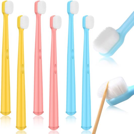 6 Pieces Kids Extra Soft Nano Toothbrush Children Bristles Children Micro Nano Manual Toothbrush Set with 20000 Bristles for Age 3and Above Boys Girls Gum Protecting Cleaning(Cute Style)