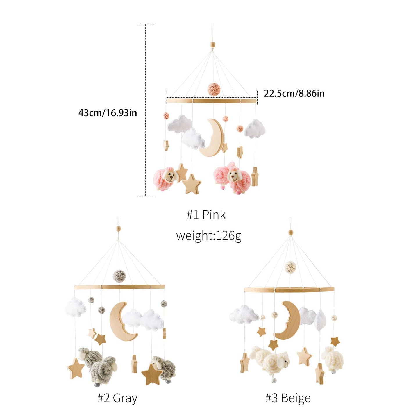 2025 Bohemia Theme Baby Mobile - Mobile for Crib, Crib Mobile for Boys and Girls, Nursery Decor Mobile, Clouds Moon Sheep Pendant Nursery Decor (Beige)