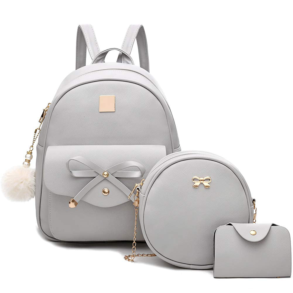 I IHAYNER Girls Bowknot 3-Pieces Fahsion Leather Backpack Backpack Purse for Women Rucksack for Ladies Shoulder Bag