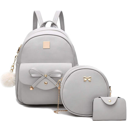 I IHAYNER Girls Bowknot 3-Pieces Fahsion Leather Backpack Backpack Purse for Women Rucksack for Ladies Shoulder Bag