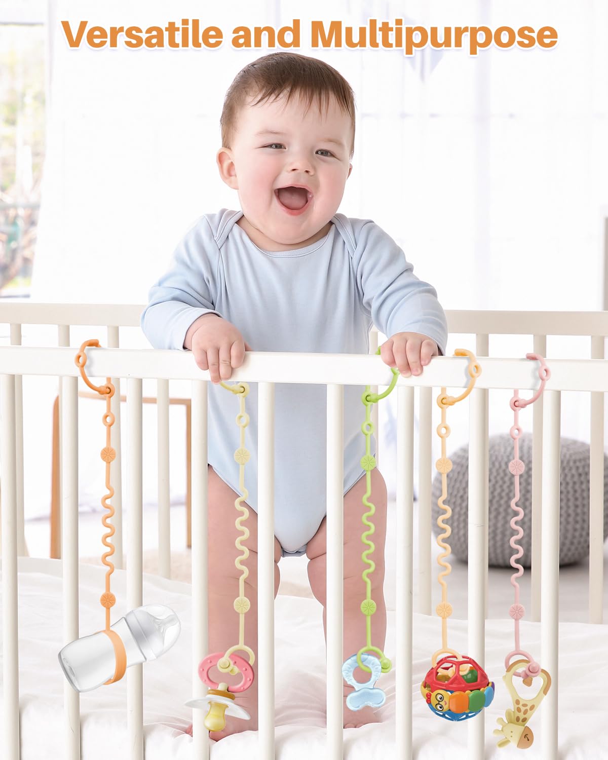 Toy Straps for Baby, 5pcs Adjustable Toy Holder for Stroller Accessories, Silicone Baby Tether Pacifier Clip, No Throw Baby Travel Essential Leash for High Chair, Car Seat (Gril-5 Pack)