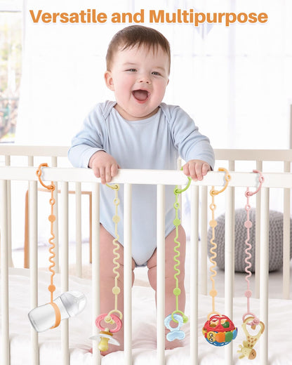 Toy Straps for Baby, 5pcs Adjustable Toy Holder for Stroller Accessories, Silicone Baby Tether Pacifier Clip, No Throw Baby Travel Essential Leash for High Chair, Car Seat (Gril-5 Pack)