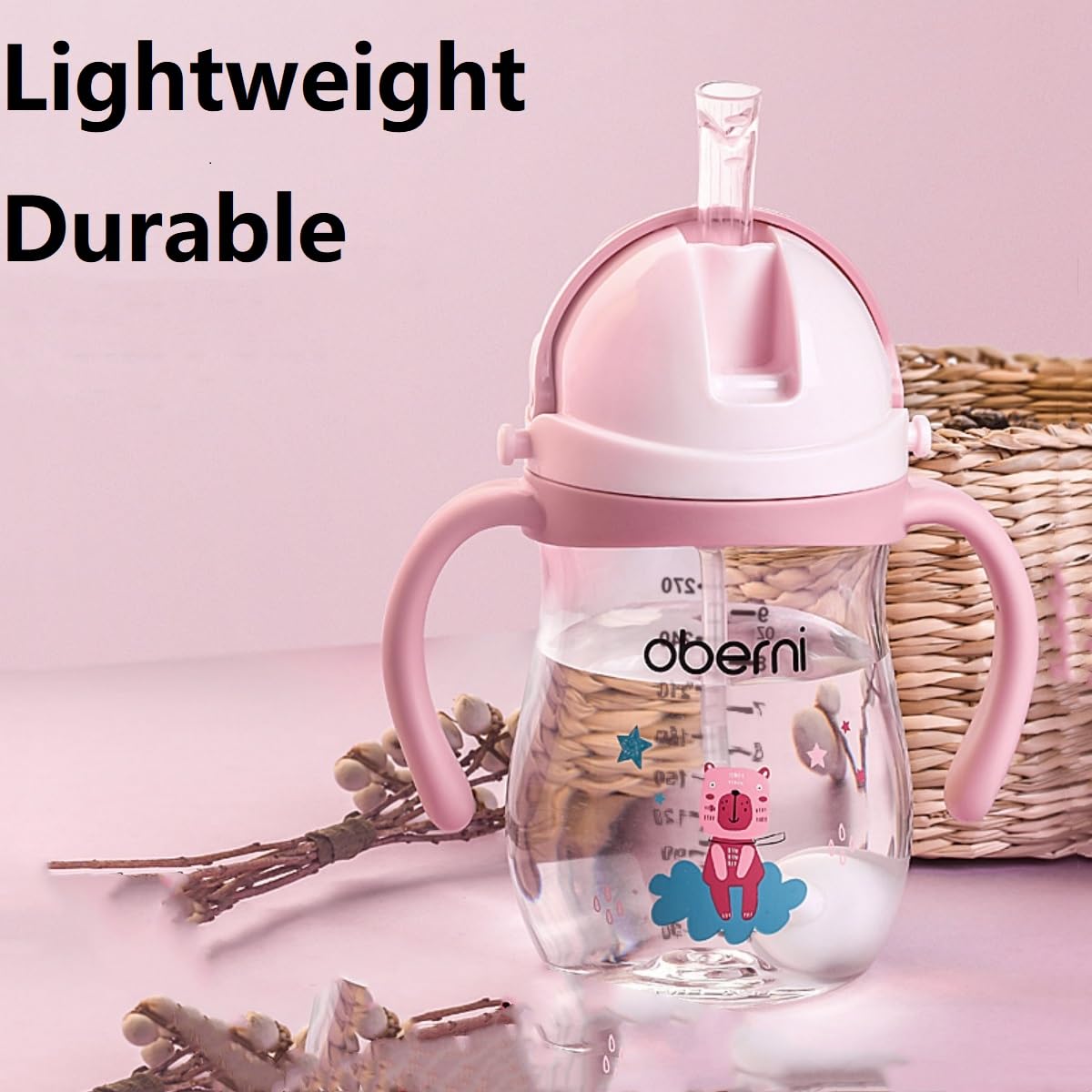 Leakproof Sippy Cups, Double Sealing No Spill Water Bottle with Weighted Straw and Non-Slip Handle for Toddler 1-3 Years, Tritan Baby Cups 12+ Months, 270ml/9oz (1Pack,Pink)