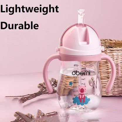 Leakproof Sippy Cups, Double Sealing No Spill Water Bottle with Weighted Straw and Non-Slip Handle for Toddler 1-3 Years, Tritan Baby Cups 12+ Months, 270ml/9oz (1Pack,Pink)