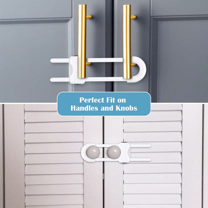 6 Packs Sliding Cabinet Locks, Modacraft Baby Proofing U-Shaped Child Safety Latches Adjustable White Locks for Handles Knobs Drawers Closet Cupboard