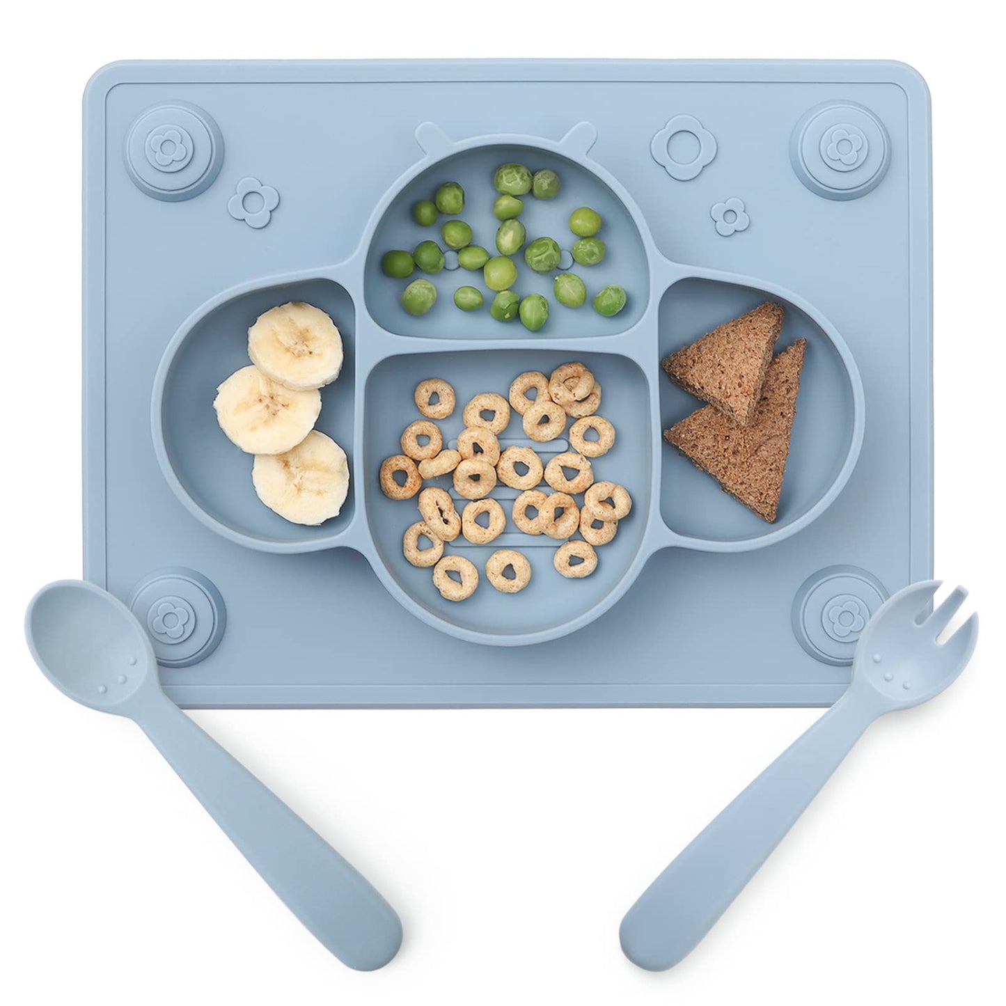 ROCCED Suction Plates for Baby Placemat Spoon Fork Set for Toddlers, Silicone Baby Plates with Suction Baby Dishes for Kids Plates-pale mauve