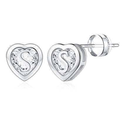 IEFWELL Heart Stud Earrings for Girls Women, S925 Sterling Silver Studs Hypoallergenic Earrings CZ Heart Earrings Initial Earrings for Teen Girls Kids Jewelry for Girls Gifts