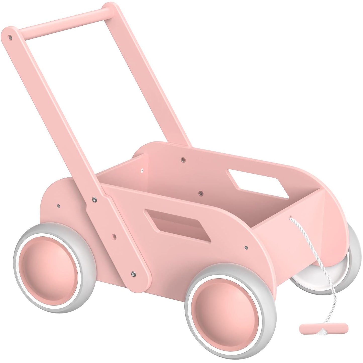 Wooden Baby Walker, Push and Pull Learning Walk Toys for Infants to Toddler, Walker with Wheels for Boys Girls, Gift for Birthday Christmas, Pink